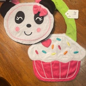 NWOT Set of 2 Snap Bibs Panda and Cupcake
